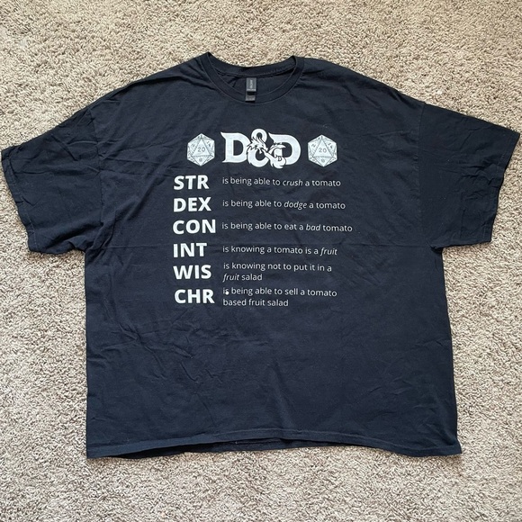 D&D Dungeons & Dragons STR DEX CON INT WIS CHR short-sleeve t-shirt sz 4XL - Picture 1 of 8